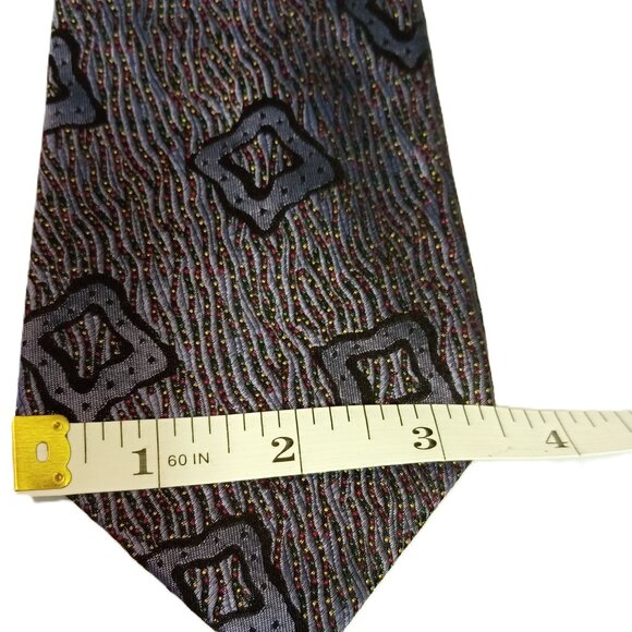 GIANNI VERSACE Necktie W:3.5” Purple Geometric Art Print 100% Silk Shiny Italy - Picture 4 of 7